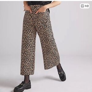 Anthropologie Maeve Brocade Leopard Print Wide Leg Pants Sz 4